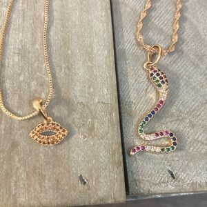 Gold and Multicolor Snake Pendant Necklace